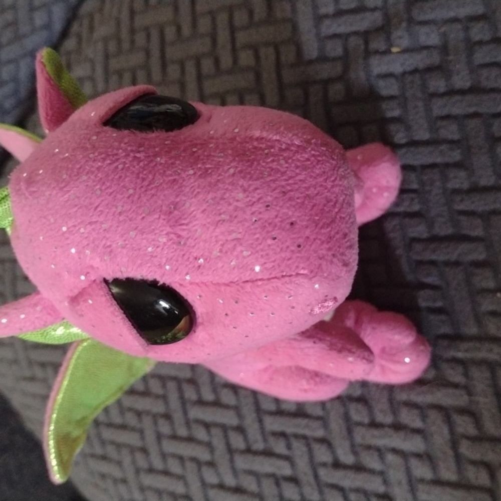 TY Beanie Darla 6" Tall Plush Pink Dragon Green Glitter Eyes 2016